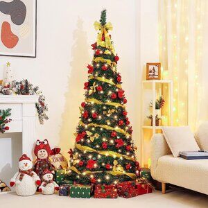 Foldable Christmas Tree WIth Led Lights& Bell Decor